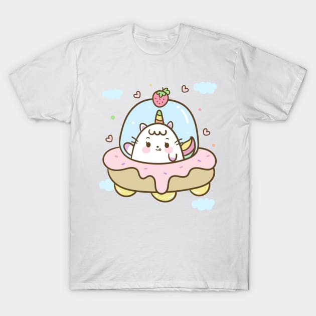 Doughnut Cat Unicorn T-Shirt by CatMarceline